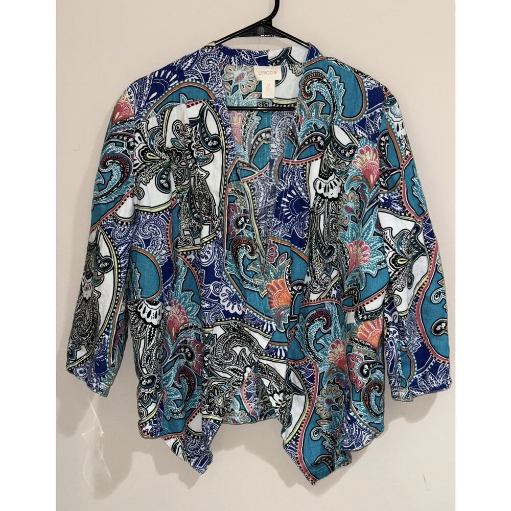 CHICO'S‎ Artistic Art To Wear Paisley Linen Jacket Blazer Chico's 2 (US 12)